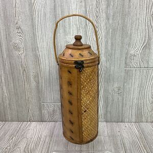 Vintage Woven Wicker Ratan Bottle Basket with Handle 17 in